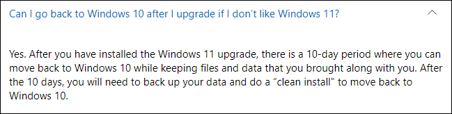 Windows 11 将给您 10 天的时间回滚到 Windows 10